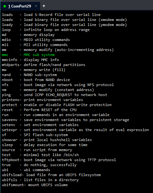 Список команд U-Boot