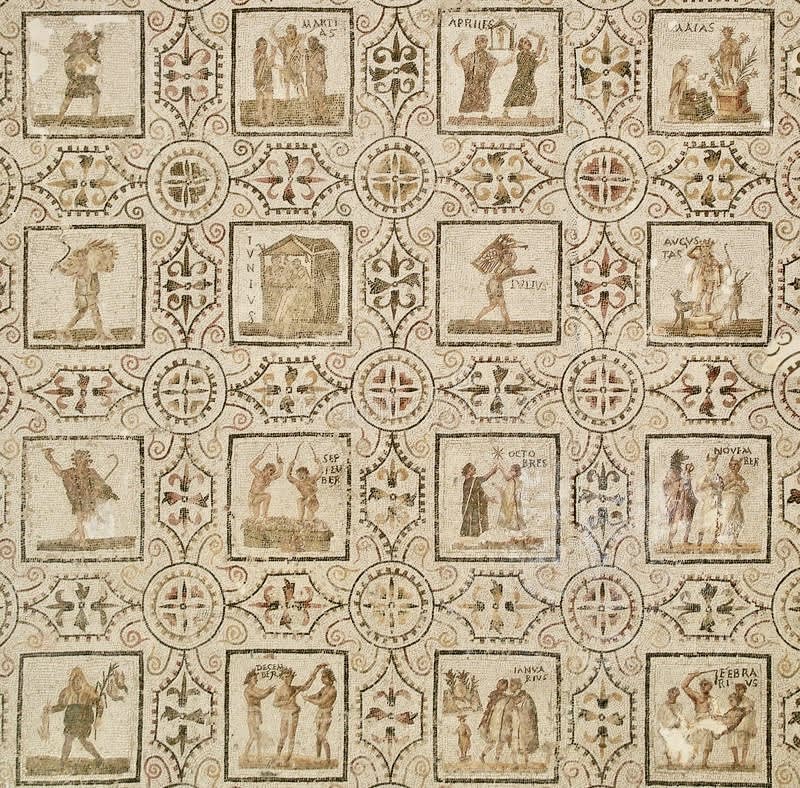 Мозаика, изображающая римский календарь, из римской Африки III века. В настоящее время хранится в Археологическом музее Сусса, Тунис