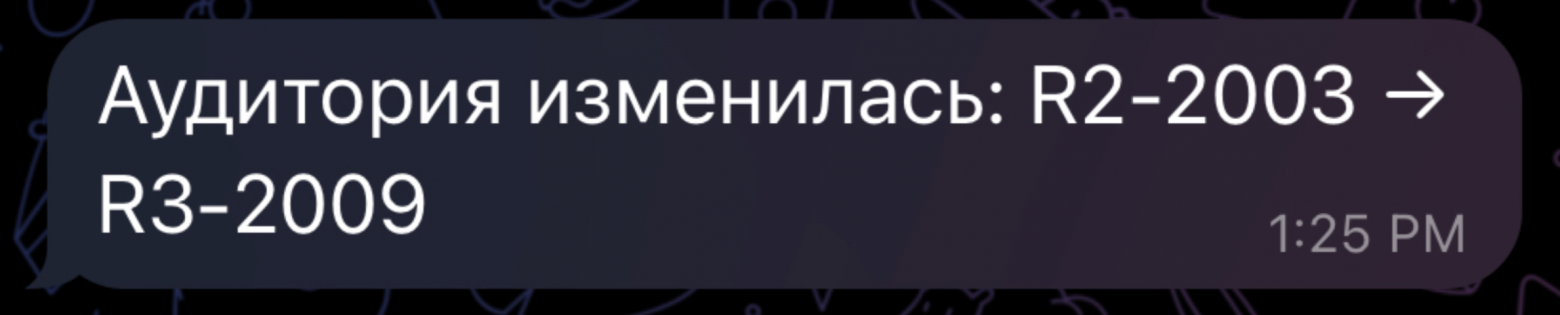 Рис. 6. Пример уведомления об изменении аудитории