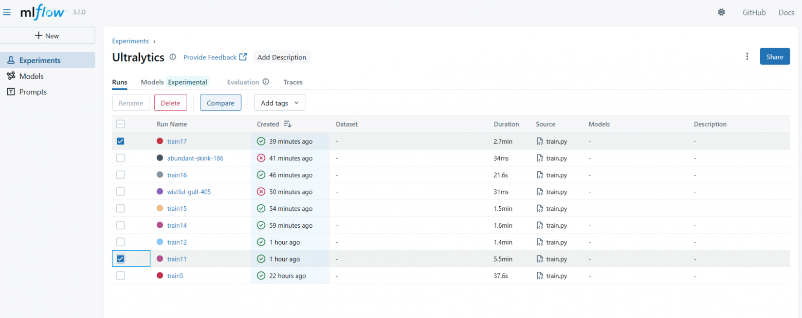 Выбираем прогоны и нажимаем кнопку Compare 