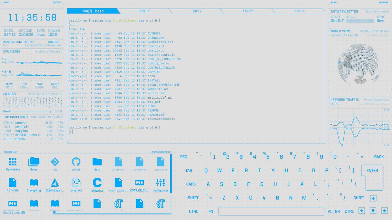 Тема Interstellar для eDEX-UI