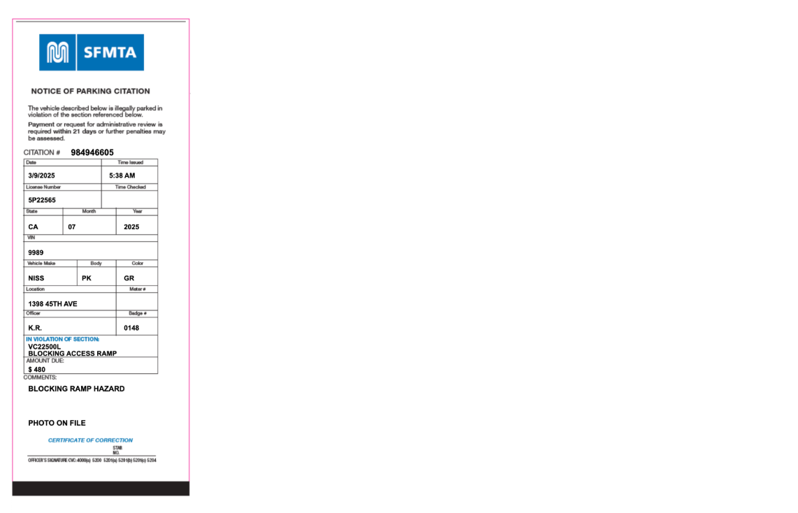 Так выглядит парковочный штраф при проверке через сайт SFMTA Так выглядит парковочный штраф при проверке через сайт SFMTA