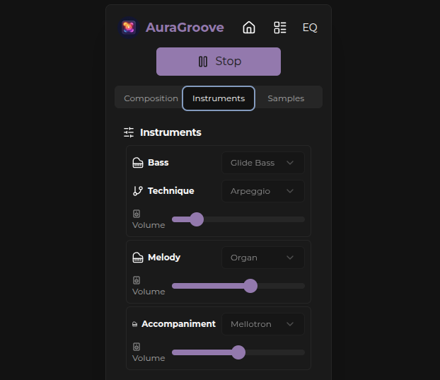 Панель инструментов AuraGroove