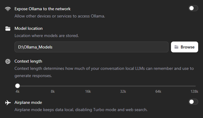 Меню настроек