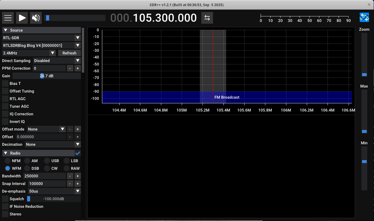 Рис. 4. Главное окно программы SDR++.