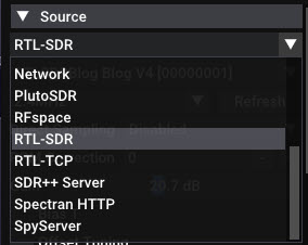 Рис. 5. Выбор RTL-SDR в качестве источника сигнала.