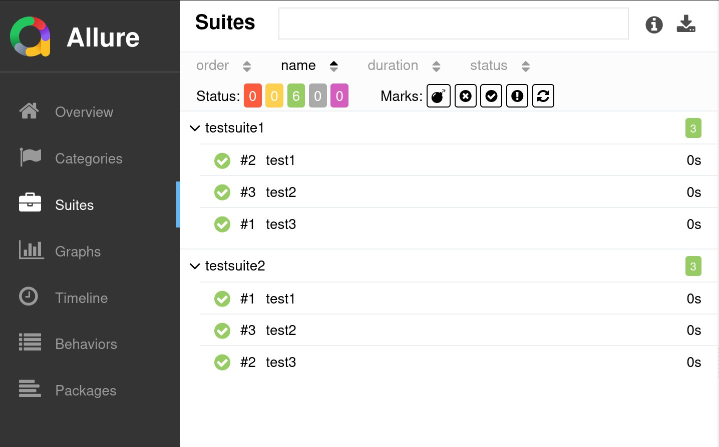Allure-отчет с указанием имен тестовых наборов