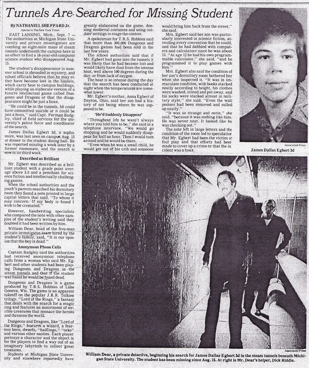 Статья о пропаже Джеймса Далласа Эгберта III