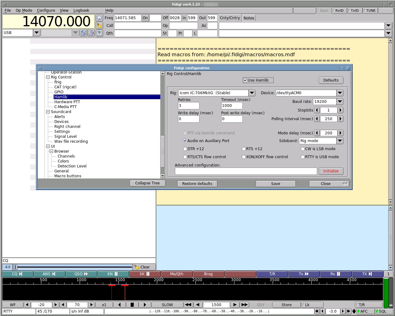 Запущенный FLDigi в DigiPi