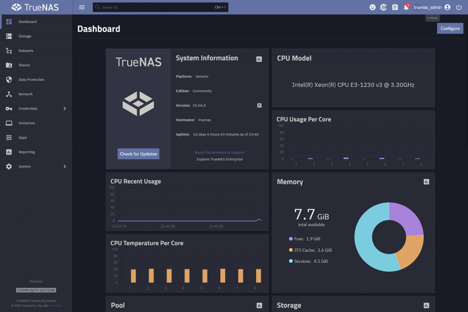 Основной dashboard системы