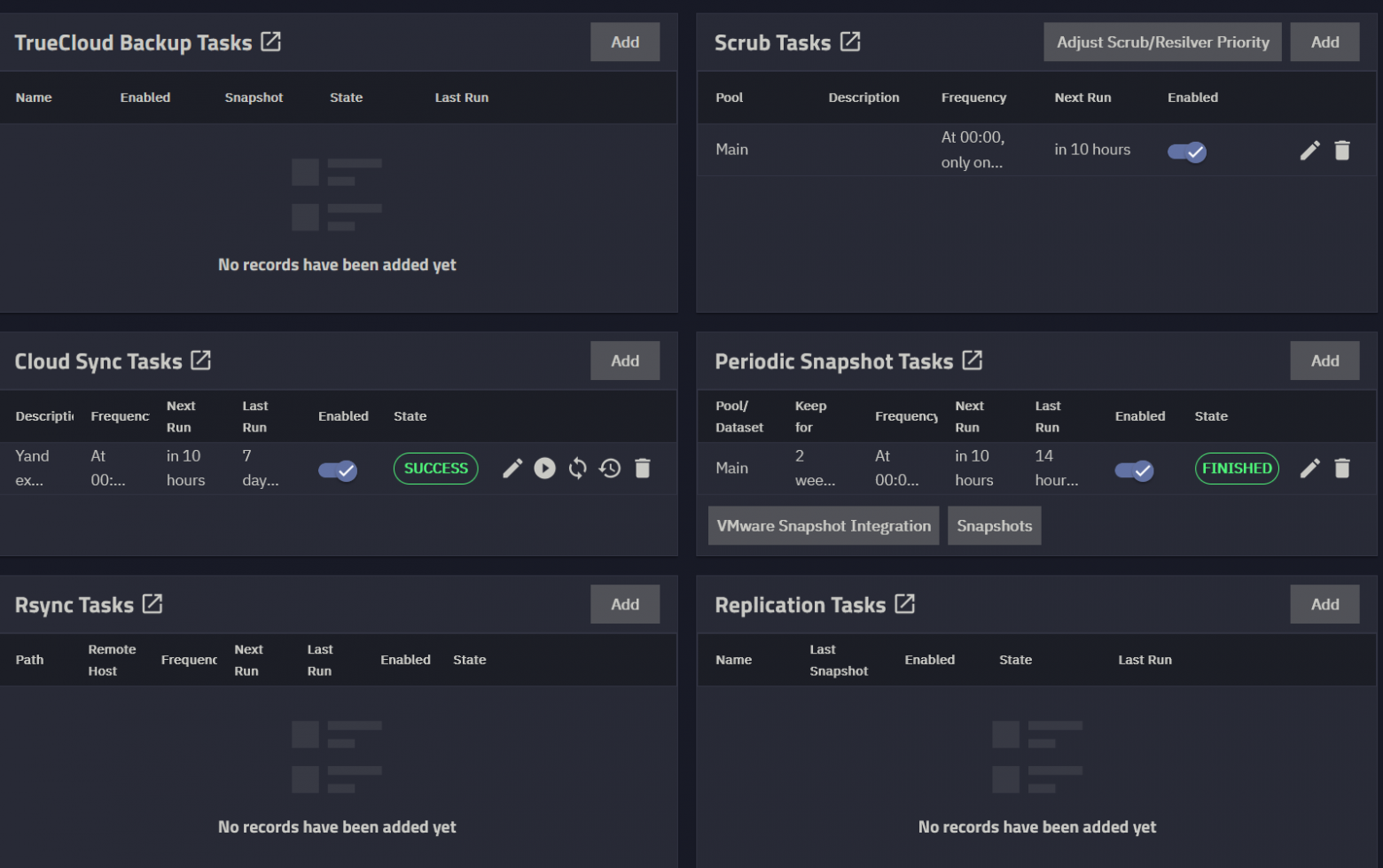 Экран настройки резервного копирования