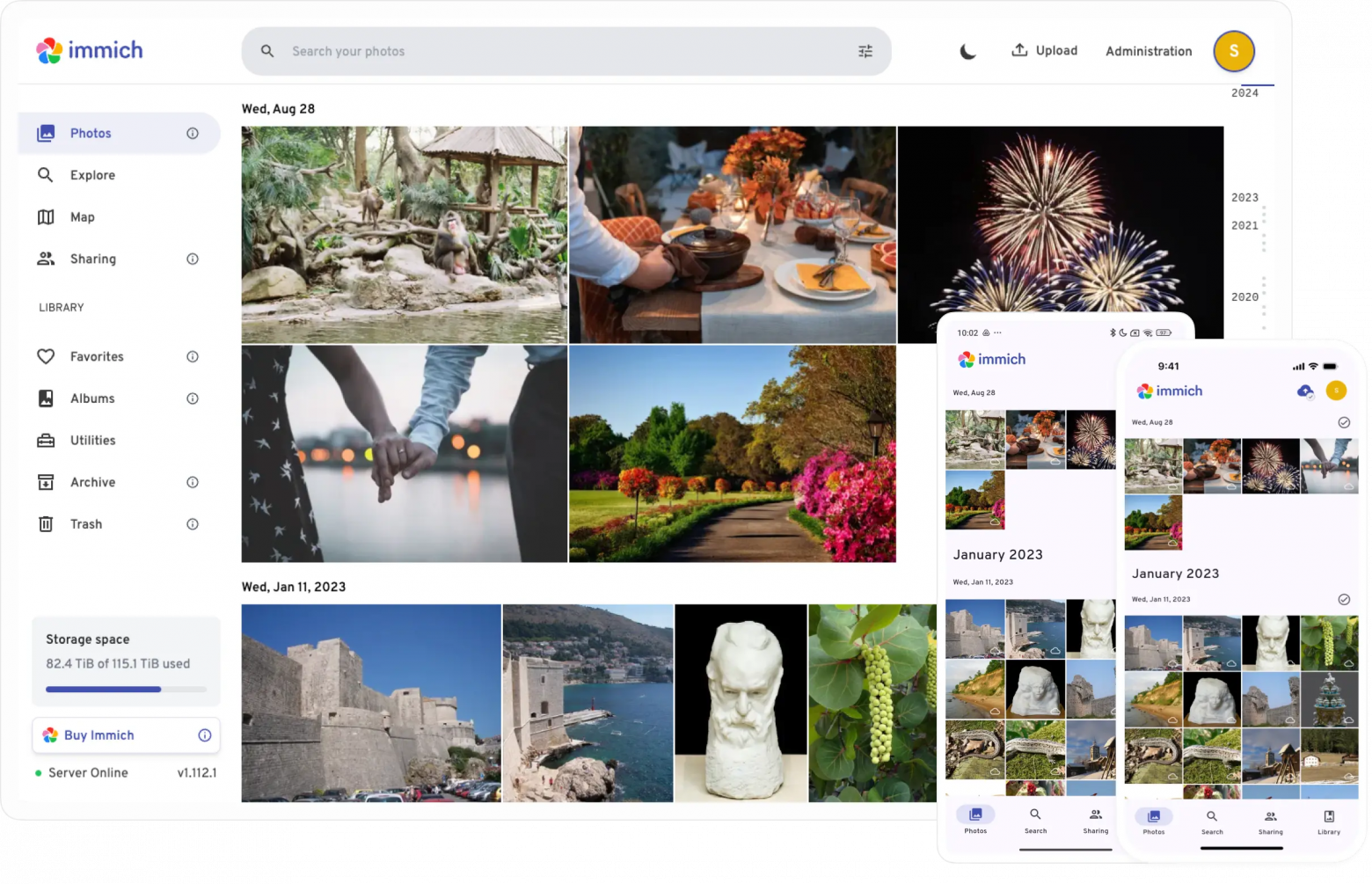 Интерфейс Immich