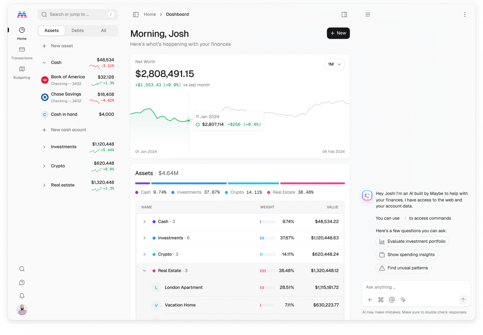 Интерфейс Maybe Finance