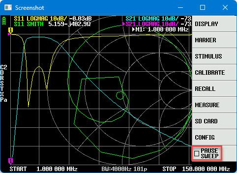 Рис. 23. Флажок в строке меню PAUSE SWEEP