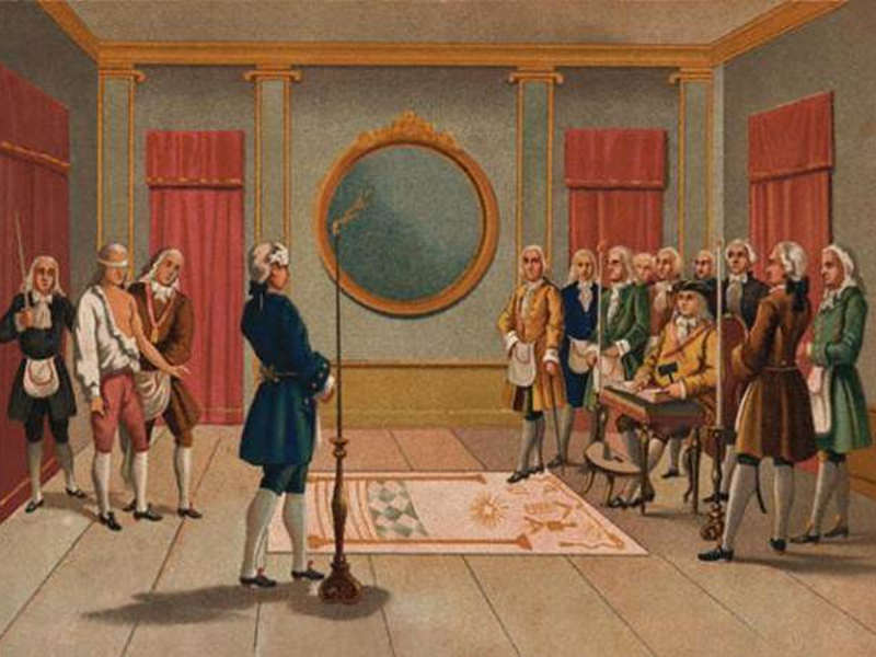 Масонская церемония посвящения в XVIII веке: многие из образованной части русского общества тех времён состояли в различных масонских ложах, это считалось «актуальным и модным трендом»