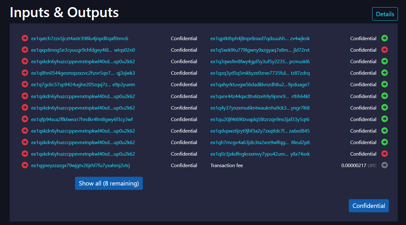 Так выглядит атомарный своп в Liquid Network для стороннего наблюдателя