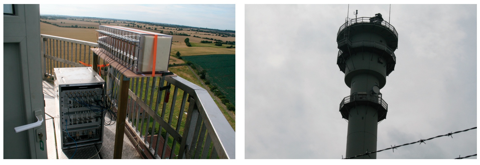 Приёмная антенна (слева) была установлена на высоте 56 м. Размещение приёмника на высоте увеличивает видимость. Так, для потенциальной цели высотой 5 м видимость, определяемая радиогоризонтом, достигает 40 км. 