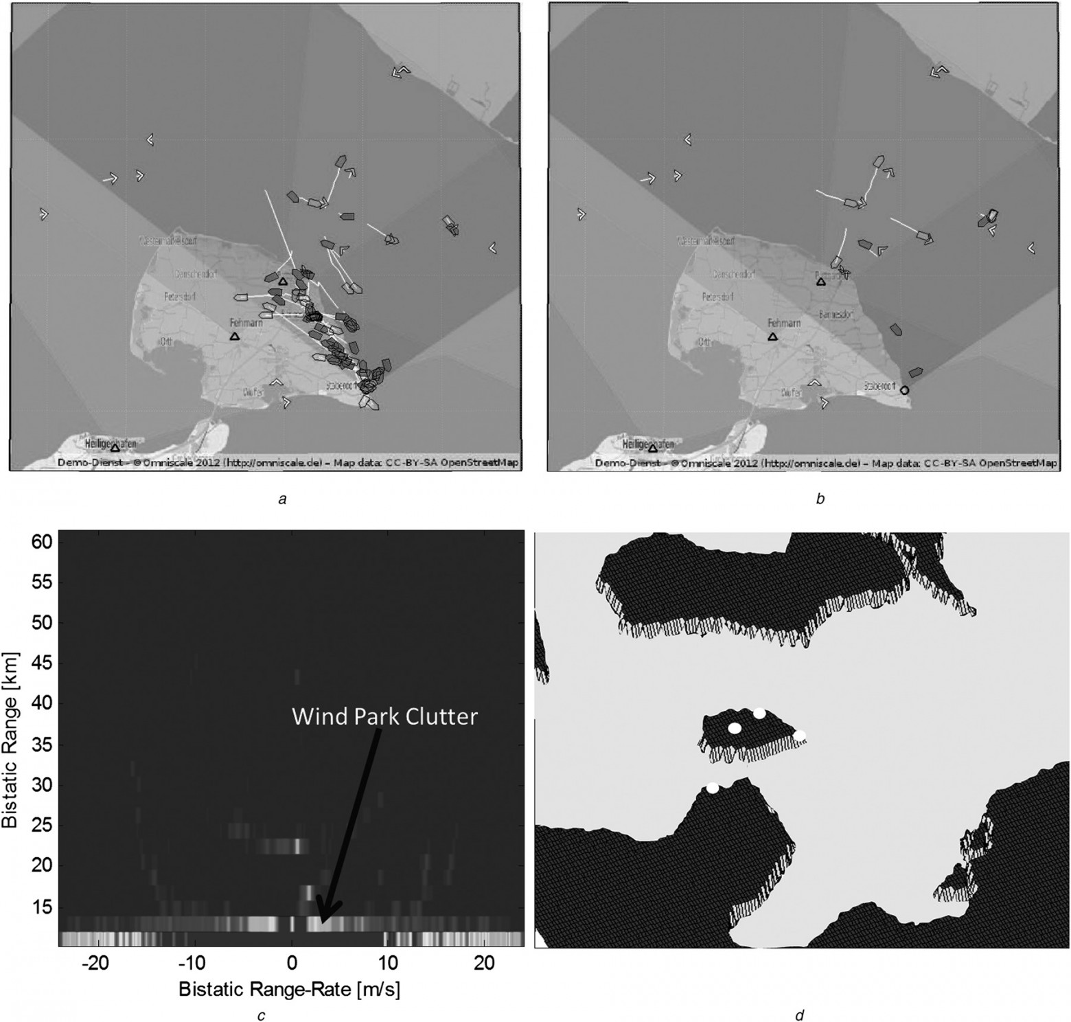 Большое количество ложных целей из-за помех от ветряной фермы неподалёку от места проведения эксперимента