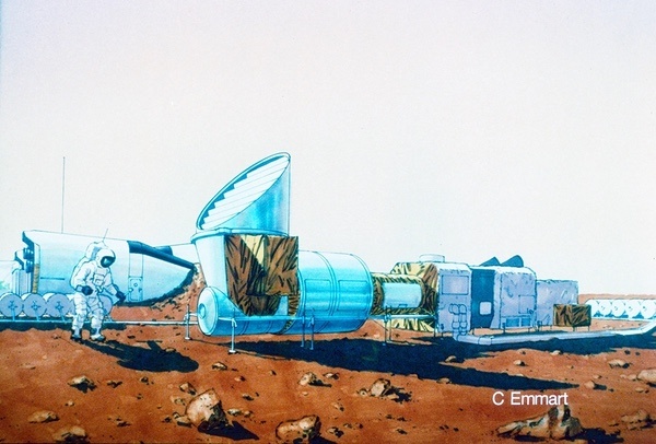 Одним из ключевых элементов проекта было использование марсианских ресурсов — в том числе преобразование разреженной атмосферы в топливо для шаттлов и наземной техники. Изображение: Картер Эммарт