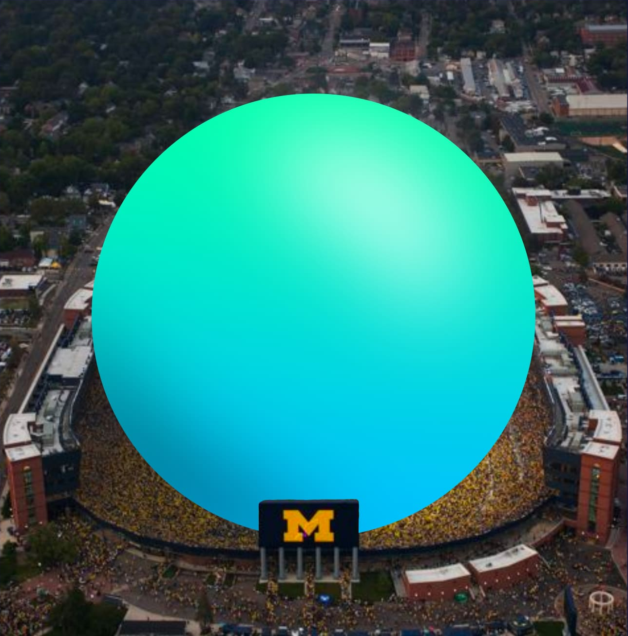 Увеличиваем масштаб атома, пока наш атом удобно не поместится  в «Биг Хаусе» в Мичигане