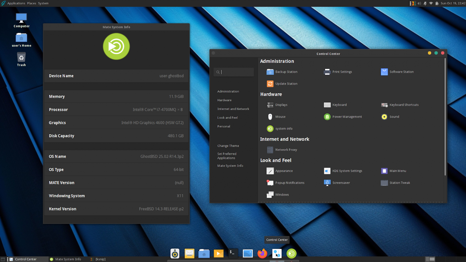 Рабочий стол GhostBSD