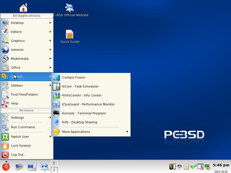 Внешний вид рабочего стола PC-BSD 1.5.1