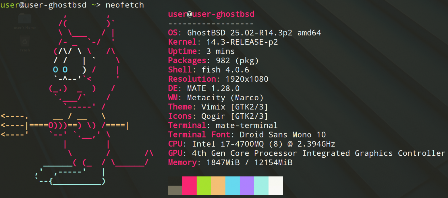 Вывод neofetch после штатной установки