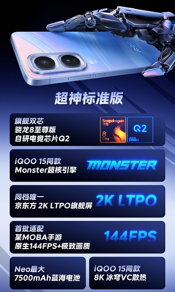 7500 мАч, 100 Вт, экран 2К 144 Гц, IP69, 50-мегапиксельная камера Sony и Snapdragon 8 Elite. Характеристики iQOO Neo11 раскрыты за считанные часы до премьеры