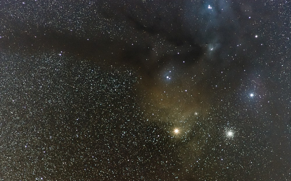 Антарес, скопление М4 и туманности комплекса Rho Ophiuchi, без телескопа, Canon FD 200/2.8 at 5.6