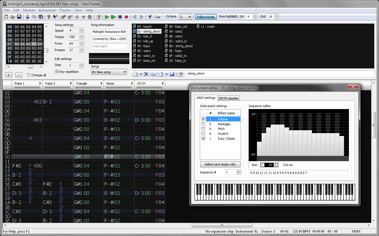 Интерфейс кросс-популярного музыкального редактора FamiTracker
