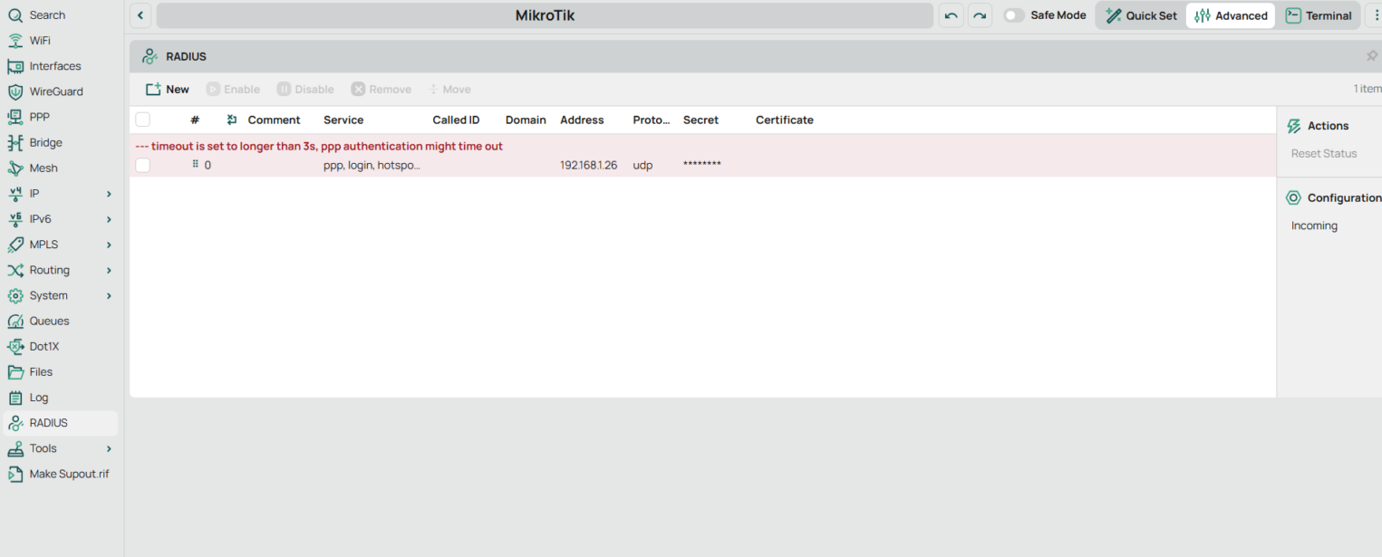 Успешное подключение в MikroTik.
