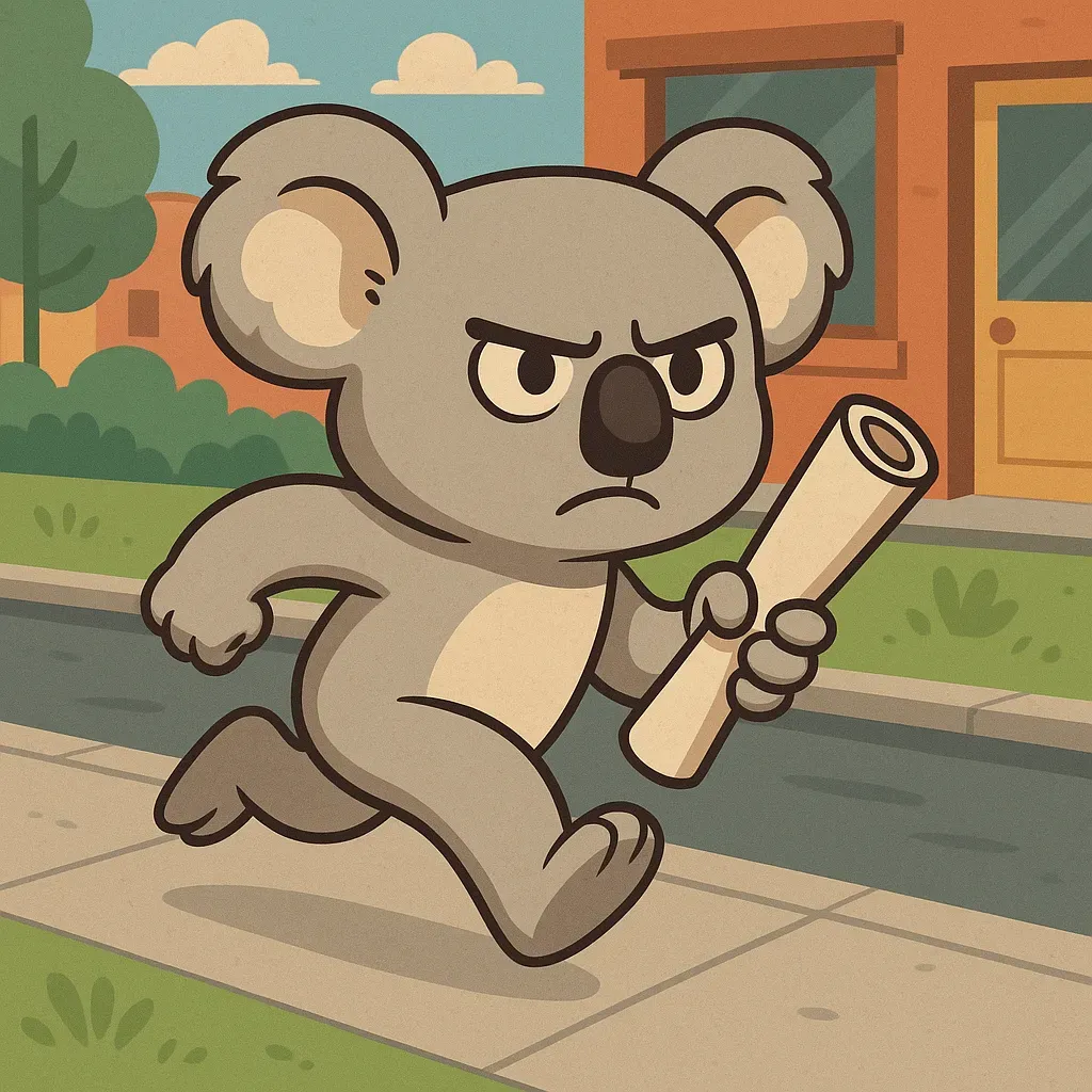 Коала-почтальон спешит принести то ли кость мамонта, то ли послание для всех. Нейронки, они такие