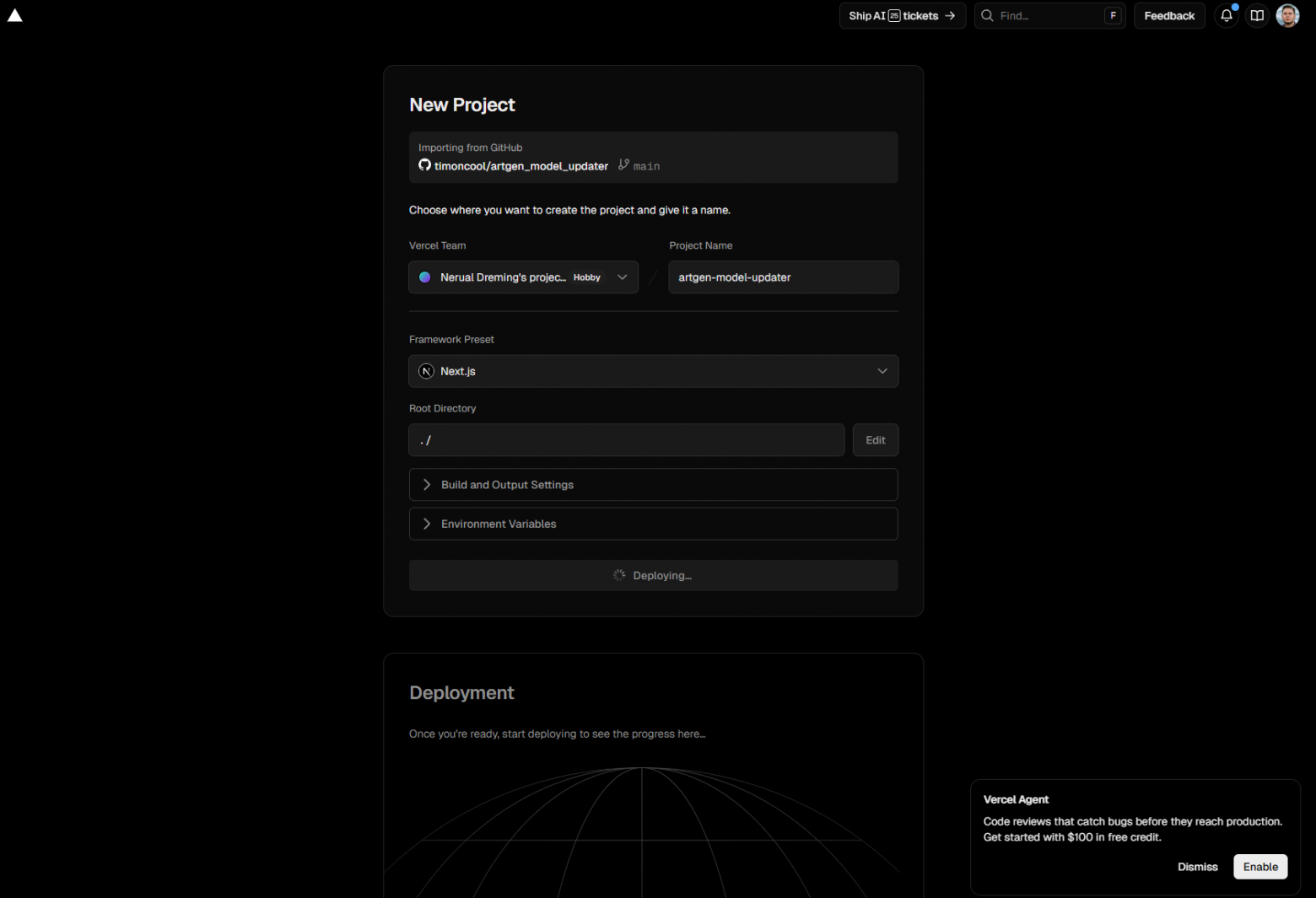Создание проекта на Vercel