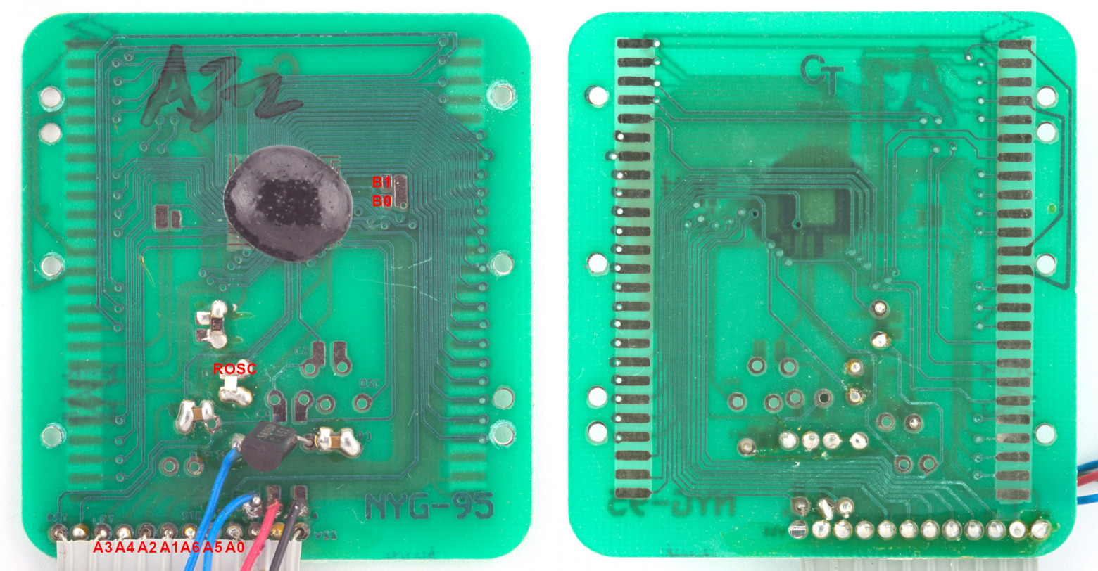 Основная плата B0302. Красным подписаны выводы, используемые в отладочном режиме.