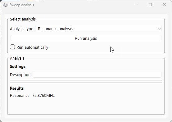Рис. 28. Анализатор определил резонанс на частоте 72.876 МГц