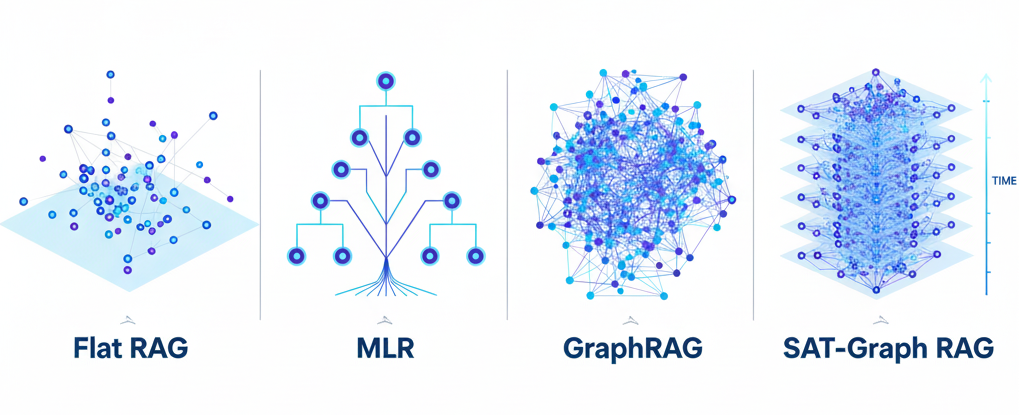 Развитие методов дизайна RAG-систем на описанных в статье трех подходах можно представить как добавление концептуальных «измерений», где каждое «измерение» представляет собой более сложную технологию моделирования данных. Изображение создано с помощью нейросети Nano Banana