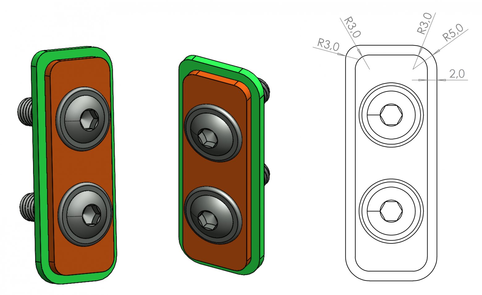 Рис. 5 — Когда одна деталь с некоторым интервалом повторяет контуры другой, одинаковые радиусы выглядят некрасиво. Хорошо, если внешний радиус на величину интервала больше внутреннего