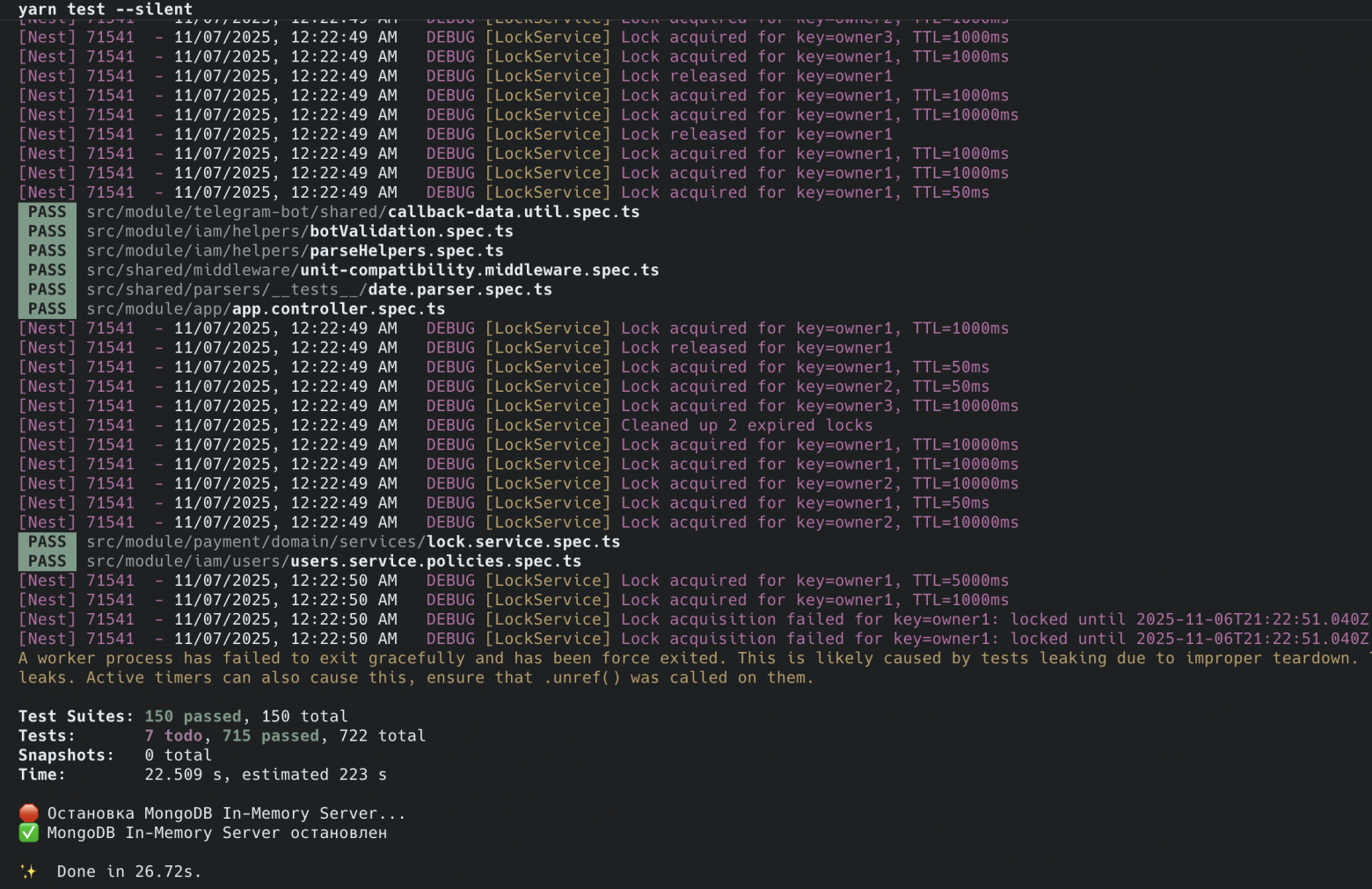 Результат выполнения прогона тестов на Jest
