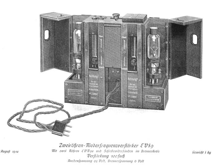 Фото 2.7. Усилитель EV-89 1914 года, на двух трубках E.V.N. 94