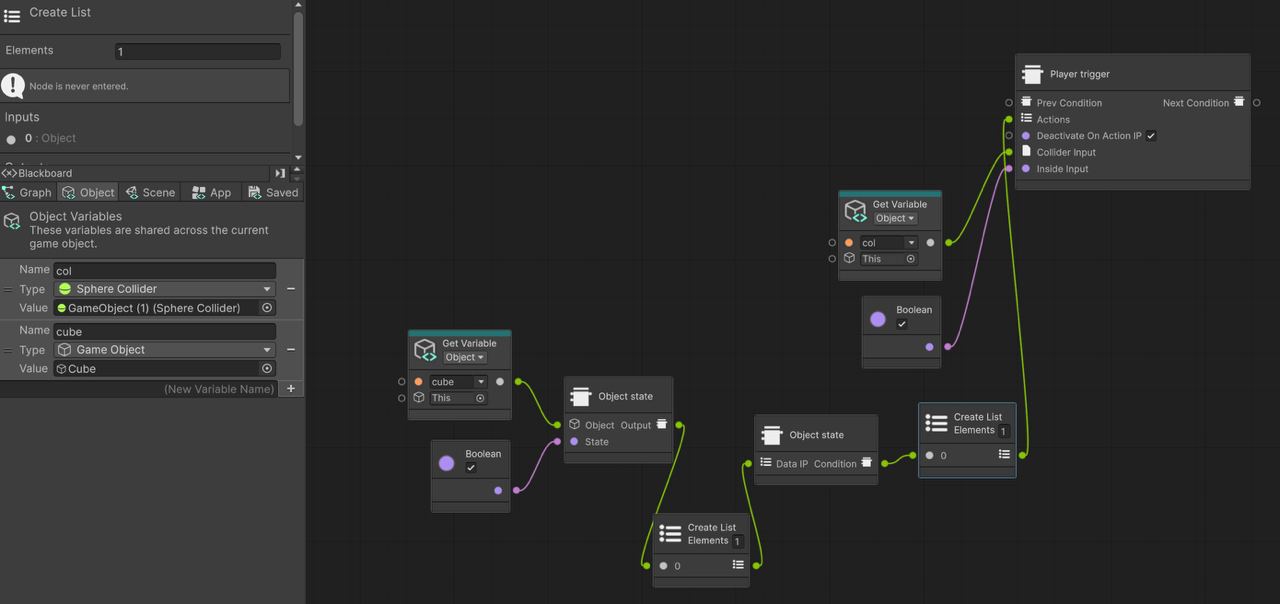 Переключение состояния массива объектов при попадании игрового персонажа в зону на Visual Scripting