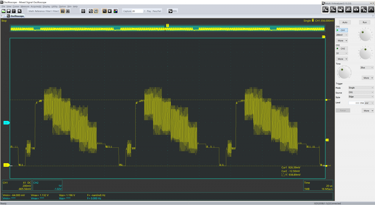 Осциллограмма строчной развёртки сигнала NTSC