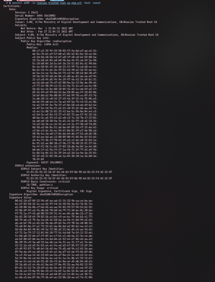 Вывод команды openssl