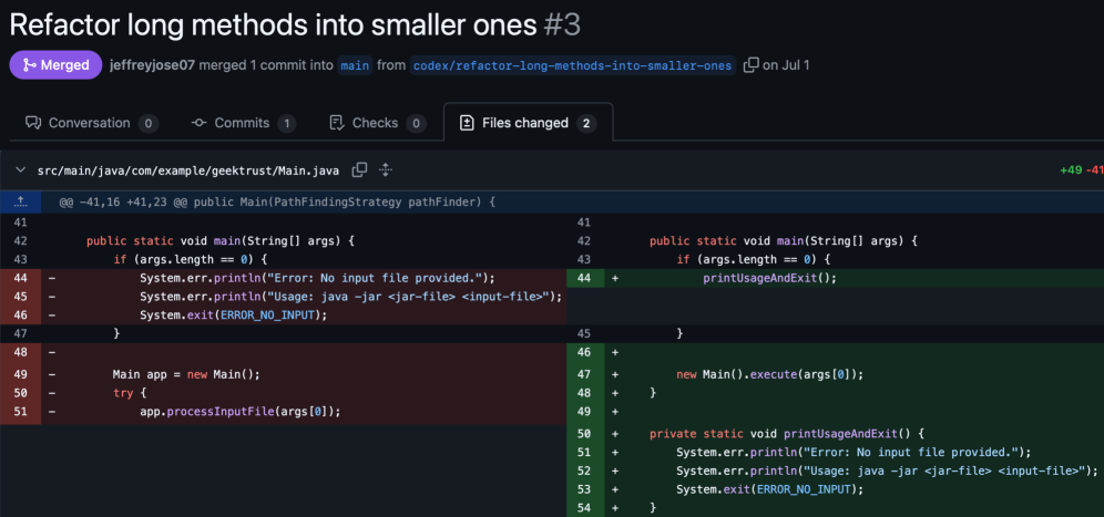 Разбиение длинного метода на вспомогательные методы для повышения читаемости и уменьшения сложности.