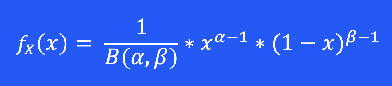 Формула плотности вероятности для Бета-распределения