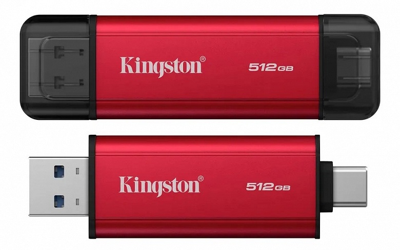 Выглядит, как флешка, но это полноценный SSD. Представлен Kingston Dual Portable SSD