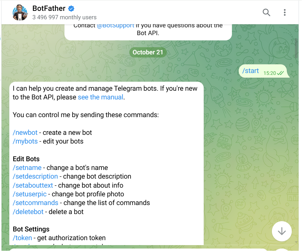 Создаём бота через  