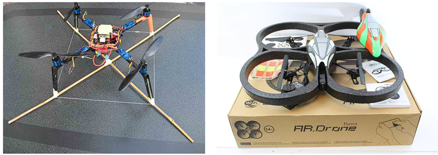 Слева - «набор юного дронодела» от Mikrokopter. Справа - AR.Drone от Parrot, одного из лидеров тех лет. Тогда это был почти космос: управление со смартфона, камера. Но сегодня без улыбки не взглянешь.