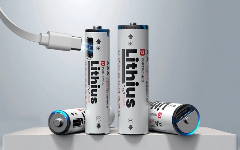 Это батарейки типа АА и ААА с портом USB-C для зарядки. Portronics представила аккумуляторы Lithius Cell USB-C