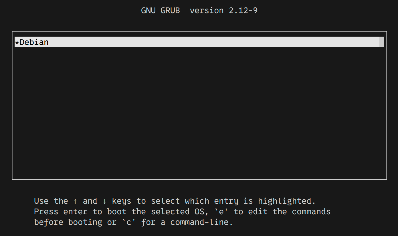 Окно grub с новой системой