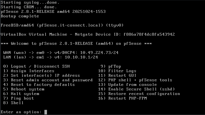 Начальная настройка pfSense